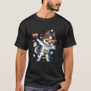 Funny Dabbing Husky Dog LGBT Q Gay Pride Month T-Shirt