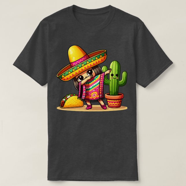 Funny Dabbing Mexican Poncho Sombrero girl boy T-Shirt (Design Front)