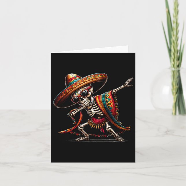 Funny Dabbing Mexican Skeleton Poncho Cinco De May Card (Front)