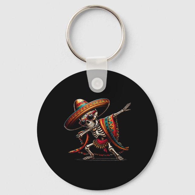 Funny Dabbing Mexican Skeleton Poncho Cinco De May Key Ring (Front)