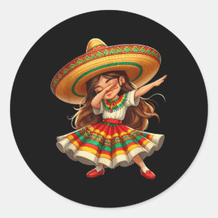 Funny Dabbing Mexican Sombrero Cinco De Mayo Girl Classic Round Sticker