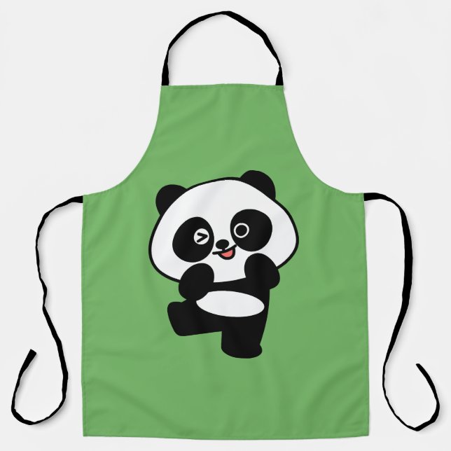 Funny Dabbing Panda Cute Animal Dance Design Apron (Front)