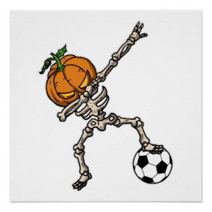 Funny Dabbing Pumpkin Head Soccer Gift Idea Poster