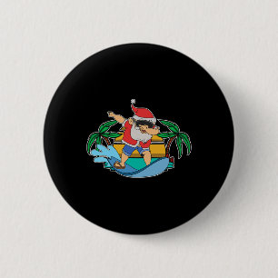 Funny Dabbing Santa Claus Surfing Summer Christmas 6 Cm Round Badge