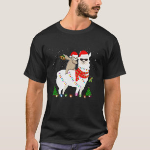 Funny Dabbing Santa Sloth Riding Llama Santa Hat C T-Shirt