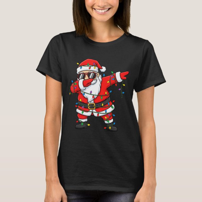 Funny Dabbing Santa Xmas Lights Men Boys Girls Chr T-Shirt (Front)