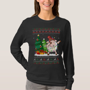 Funny Dabbing Sheep Lover Santa Hat Ugly Christmas T-Shirt