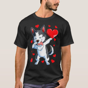 Funny Dabbing Siberian Husky Heart Valentines Day  T-Shirt