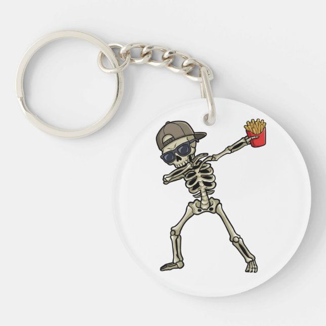 Funny Dabbing Skeleton French Fries Teacher Gift  Key Ring (Front)