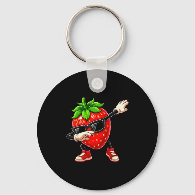 Funny Dabbing Strawberry Summer Fruit Lover Men Wo Key Ring (Front)