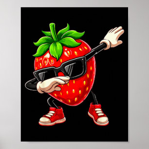 Funny Dabbing Strawberry Summer Fruit Lover Men Wo Poster