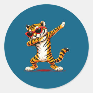 Funny Dabbing Tiger Wearing Sunglasses Classic Round Sticker
