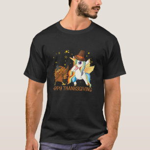 Funny dabbing turkey Unicorn Pilgrim hat Happy Tha T-Shirt