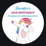 Funny Dabbing Unicorn Kids Birthday Party Favour Classic Round Sticker<br><div class="desc">Cute party favours for kids,  boys or girls who love unicorn. Perfect for kids birthday party,  party favours and thank you label. You can also customise the text for baby shower or other occasion and party.</div>