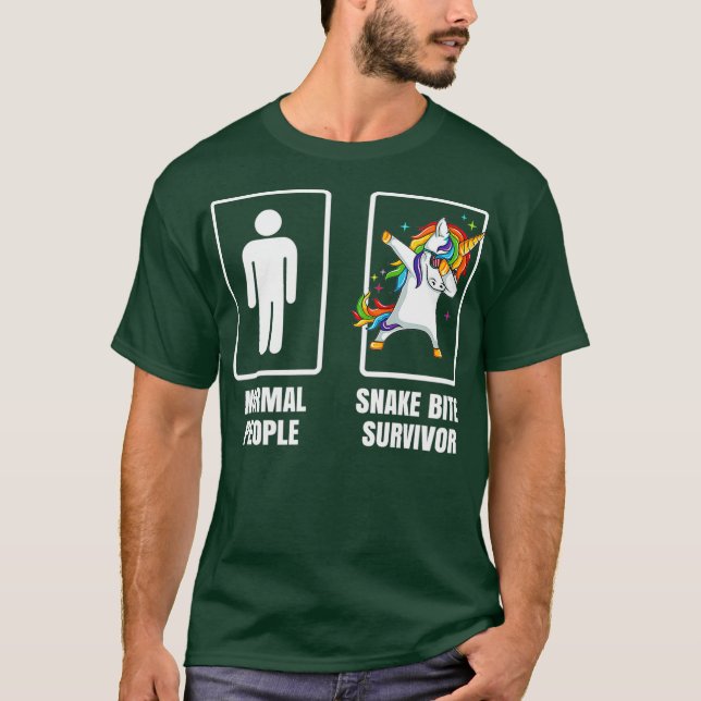 Funny Dabbing Unicorn Snake Bite Survivor Humour T-Shirt (Front)