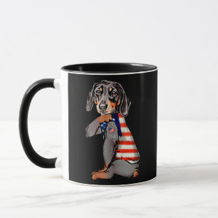 Funny Dachshund American Flag I Love USA Mum Dad Mug