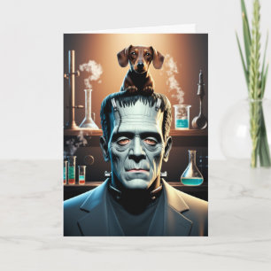 Funny Dachshund and Frankenstein Card