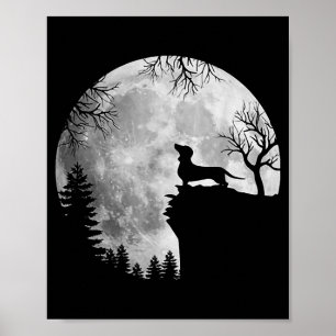 Funny Dachshund And Moon Halloween Dog Lover Poster