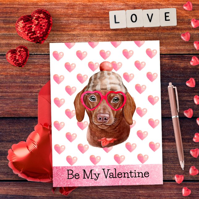 Funny Dachshund Be My Valentine Dog Valentine's Holiday Postcard (Creator Uploaded)