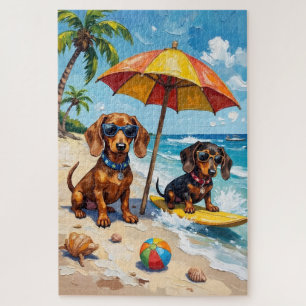 Funny Dachshund Beach Party Summer Dog Lover Jigsaw Puzzle
