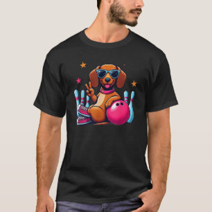 Funny Dachshund Bowling Graphic Funny Dog Playing T-Shirt
