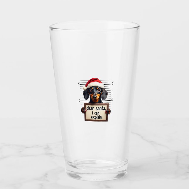 Funny Dachshund Christmas Dear Santa I Can Explain Glass (Front)