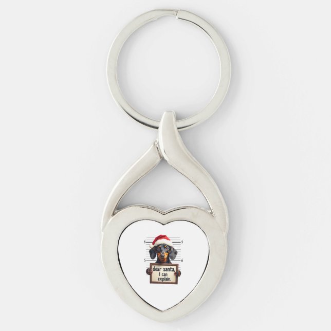 Funny Dachshund Christmas Dear Santa I Can Explain Key Ring (Front)