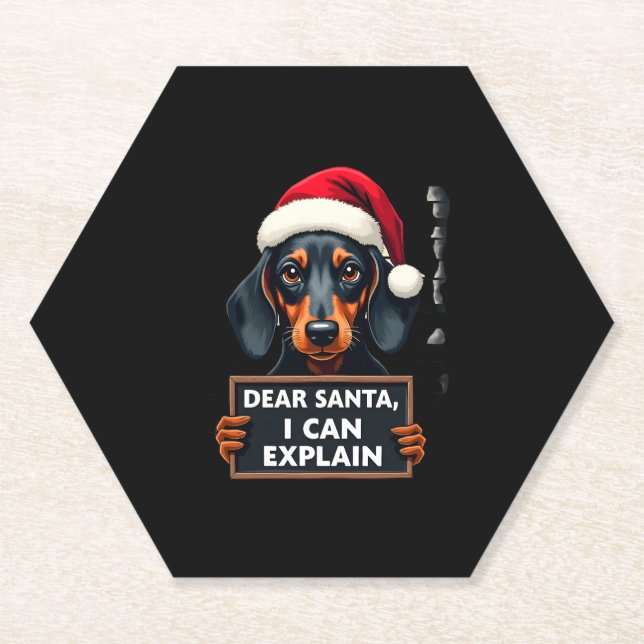 Funny Dachshund Christmas Dear Santa I Can Explain Paper Coaster (Front)
