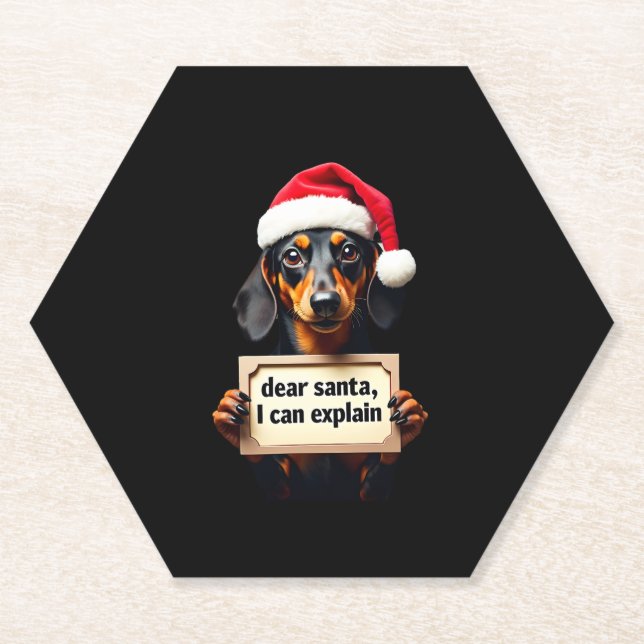 Funny Dachshund Christmas Dear Santa I Can Explain Paper Coaster (Front)