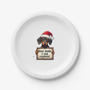 Funny Dachshund Christmas Dear Santa I Can Explain Paper Plate