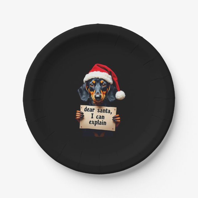 Funny Dachshund Christmas Dear Santa I Can Explain Paper Plate (Front)