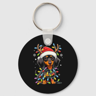 Funny Dachshund Christmas Lights Santa Hat Xmas  Key Ring