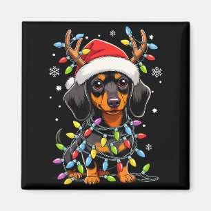 Funny Dachshund Christmas Lights Santa Hat Xmas  Magnet