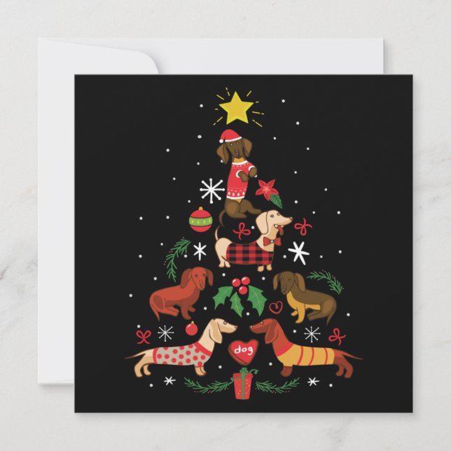 Funny Dachshund Christmas Tree Card (Front)