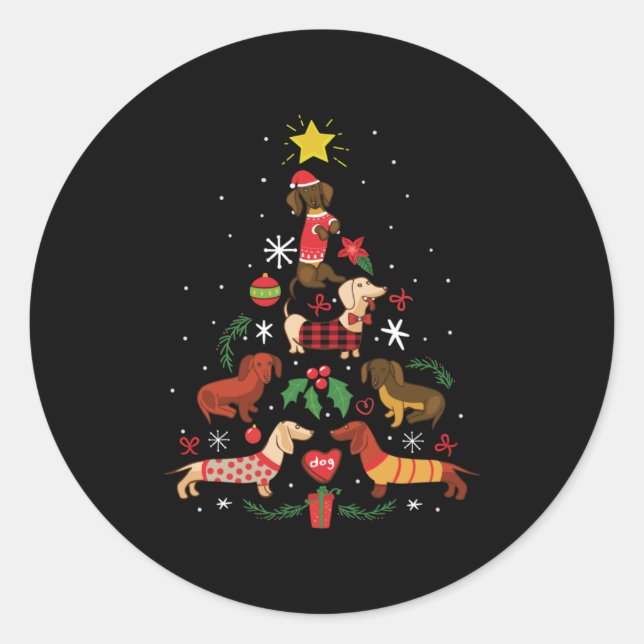 Funny Dachshund Christmas Tree Classic Round Sticker (Front)