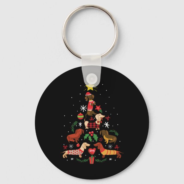 Funny Dachshund Christmas Tree Key Ring (Front)