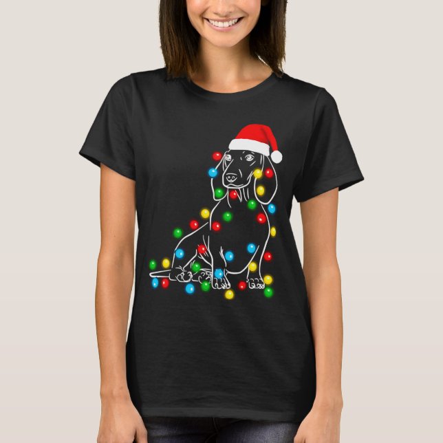Funny Dachshund Christmas Tree Lights Led Dog Doxi T-Shirt (Front)