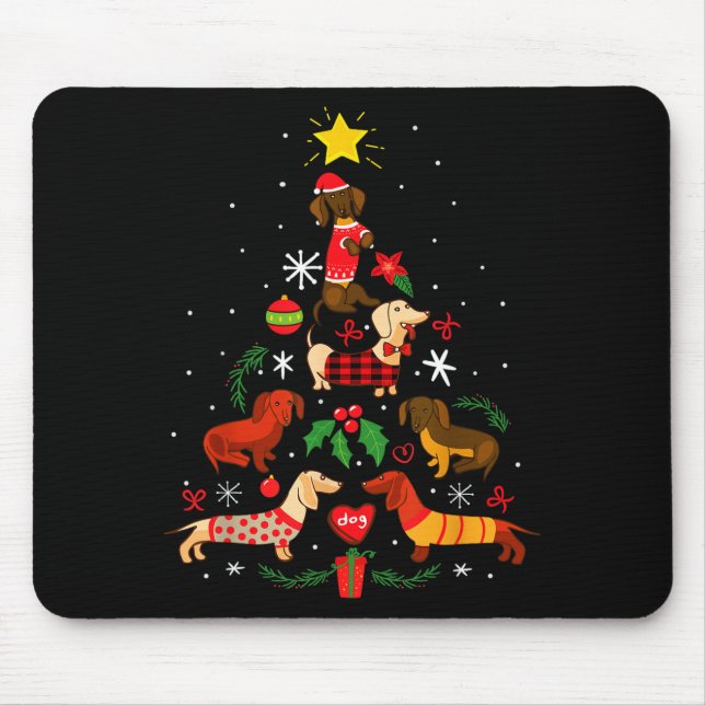 Funny Dachshund Christmas Tree Ornament Decor Gift Mouse Pad (Front)