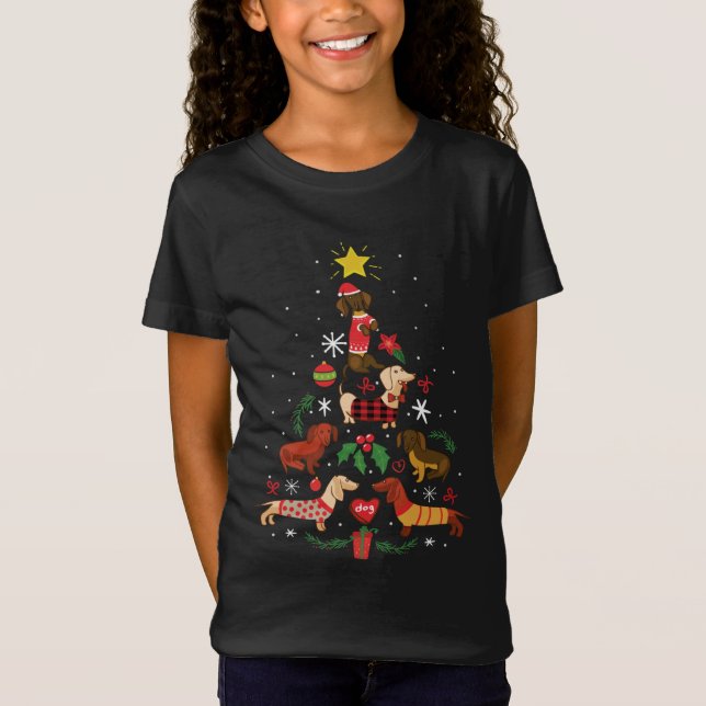 Funny Dachshund Christmas Tree T-Shirt (Front)