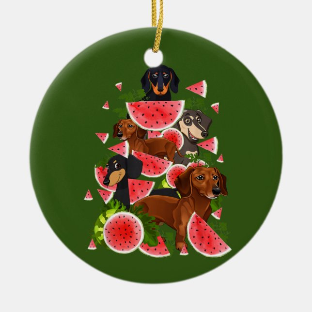 Funny Dachshund Christmas Tree Watermelon Summer Ceramic Tree Decoration (Front)