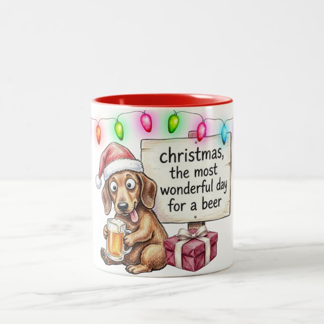 Funny Dachshund Christmas Two-Tone Coffee Mug (Center)