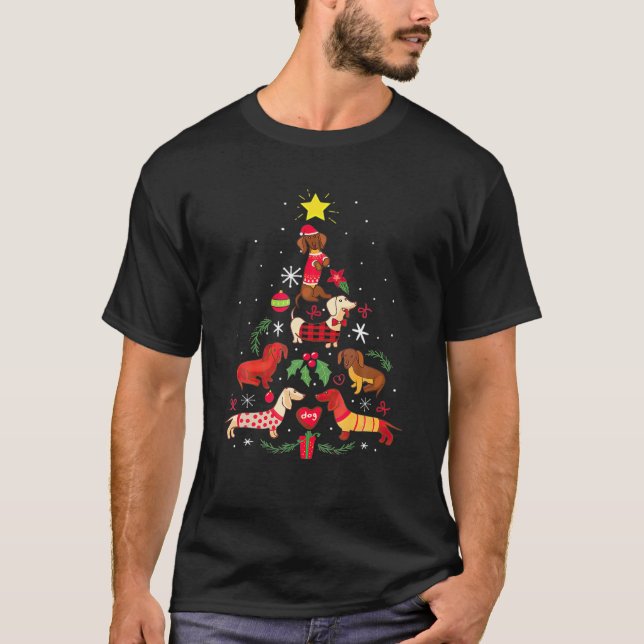 Funny Dachshund Christmas Xmas Tree Dogs Lover T-Shirt (Front)