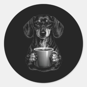 Funny dachshund coffee lover smart wiener dog with classic round sticker