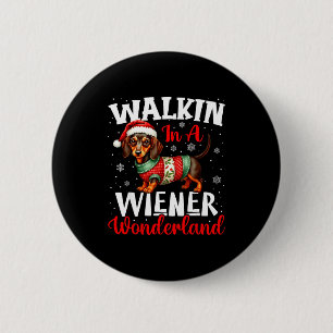 Funny Dachshund Cute Christmas Dog Lover Walking I 6 Cm Round Badge