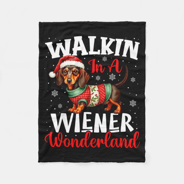 Funny Dachshund Cute Christmas Dog Lover Walking I Fleece Blanket (Front)