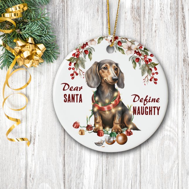 Funny Dachshund Define Naughty Christmas Ceramic Tree Decoration (Creator Uploaded)