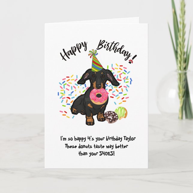 Funny Dachshund Dog Birthday Card Doughnuts (Front)