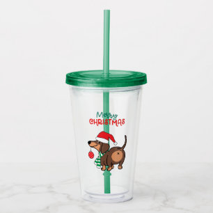 Funny Dachshund Dog Cute Merry Christmas Acrylic Tumbler