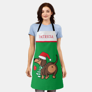 Funny Dachshund Dog Cute Merry Christmas Apron