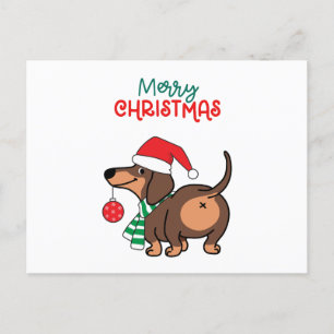 Funny Dachshund Dog Cute Merry Christmas Holiday Postcard